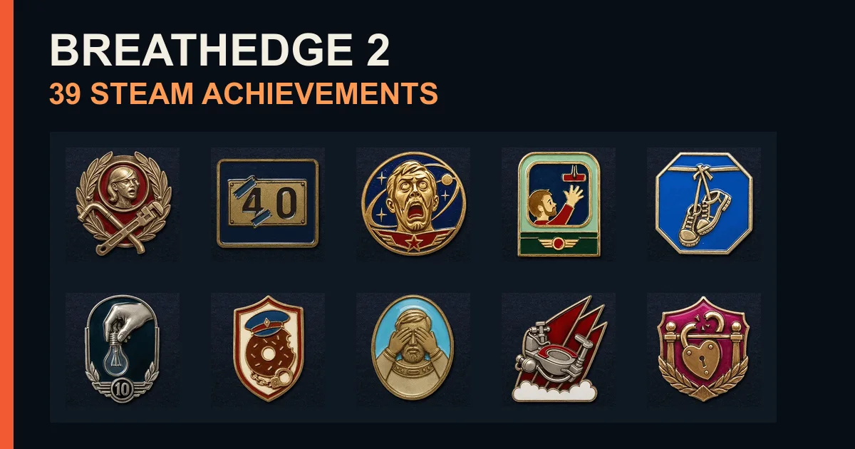 Breathedge 2 Steam achievement icons arranged in a ten-icon overview