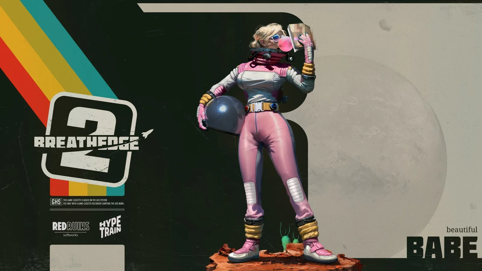 Official Breathedge 2 concept art showing Babe in a pink and white spacesuit