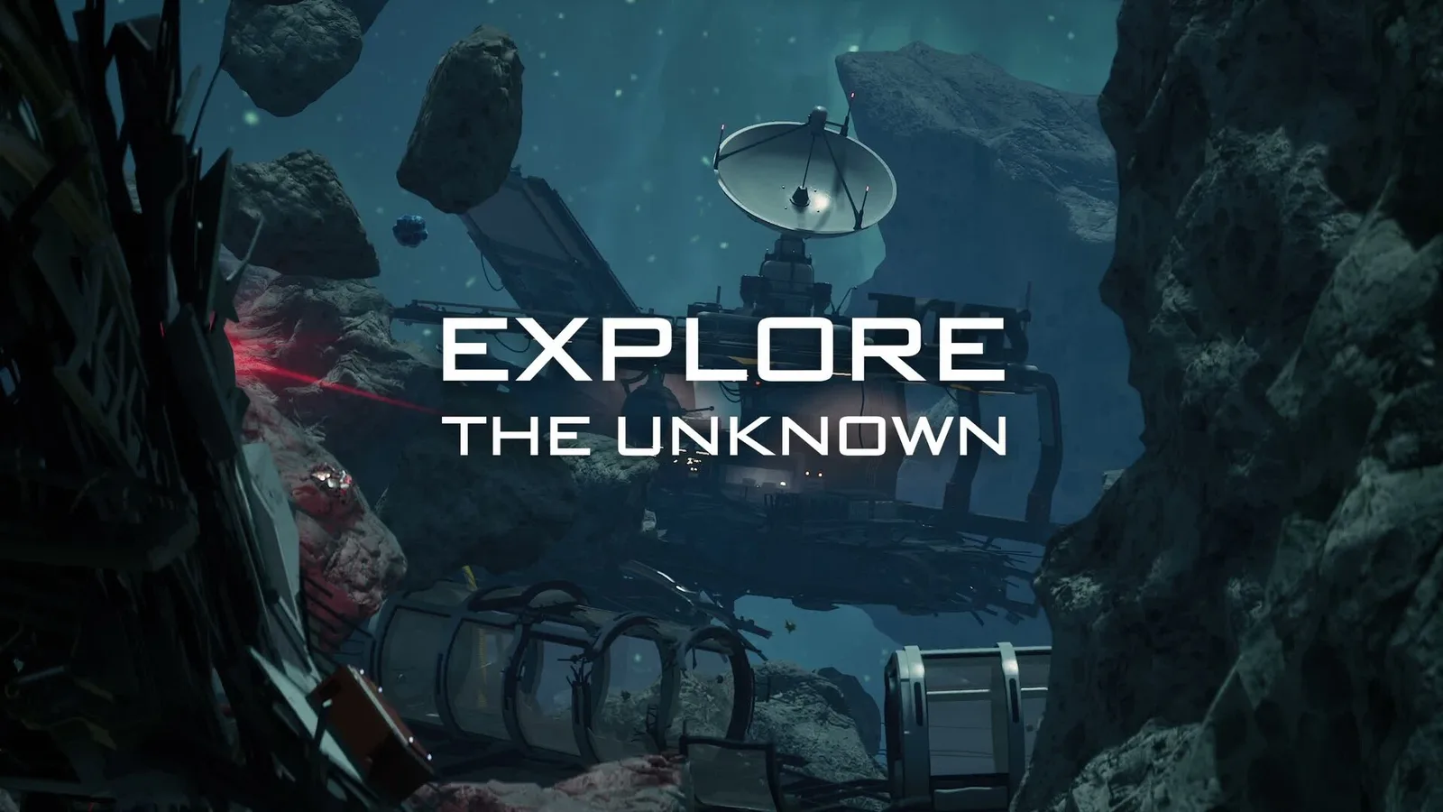 Breathedge 2 official trailer frame showing an installation among asteroids